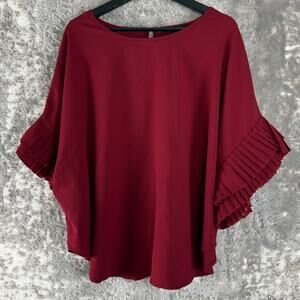 Cleo Plus Size 3X Ruffle Minimalist Casual top Red Pullover Keyhole Button